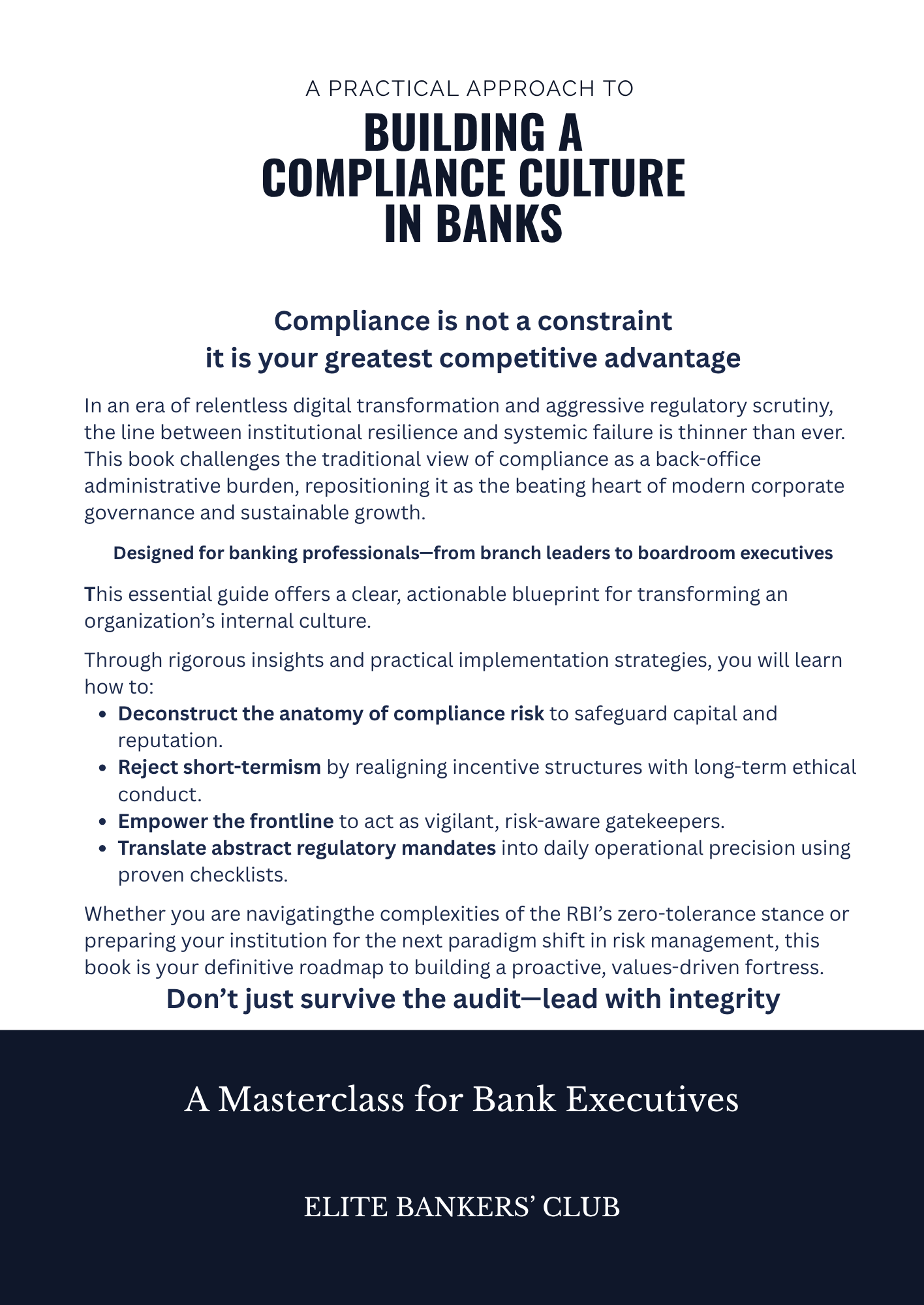 A Practical Approach to Building a Compliance Culture in Banks: A Masterclass for Bank Executives